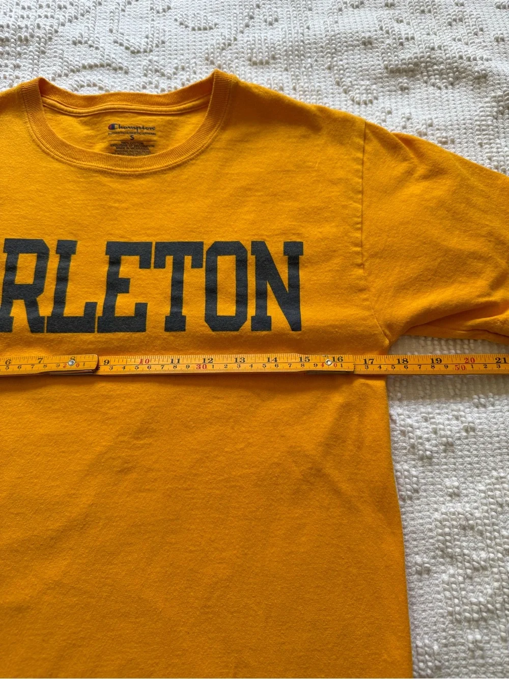 Carleton College  Graphic Tee in Gold with Navy  Lettering Size Small - Picture 4 of 6